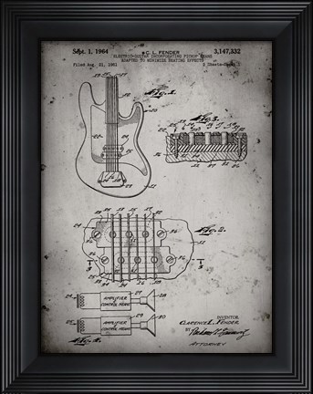 Framed Electric Guitar Patent - Faded Grey Print