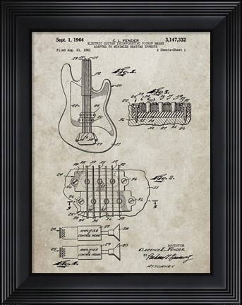 Framed Electric Guitar Patent - Sandstone Print