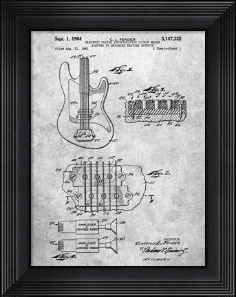 Framed Electric Guitar Patent - Slate Print