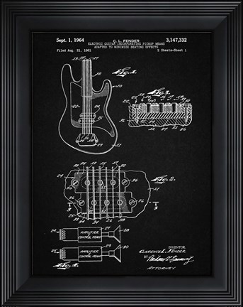 Framed Electric Guitar Patent - Vintage Black Print