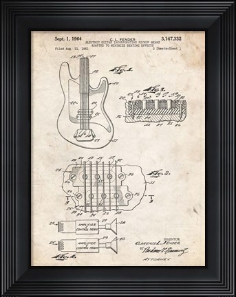 Framed Electric Guitar Patent - Vintage Parchment Print