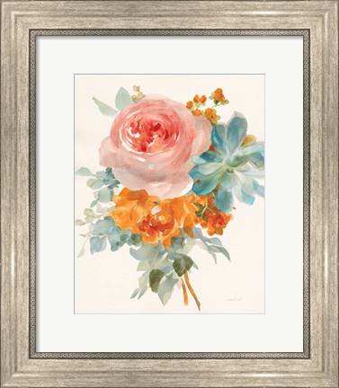 Framed Garden Bouquet II Orange Red Print