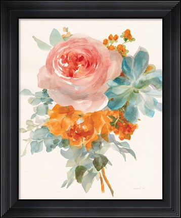 Framed Garden Bouquet II Orange Red Print