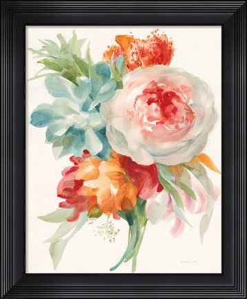 Framed Garden Bouquet I Orange Red Print