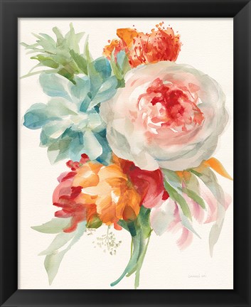 Framed Garden Bouquet I Orange Red Print