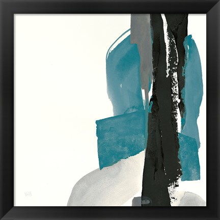 Framed Black and Teal I Print