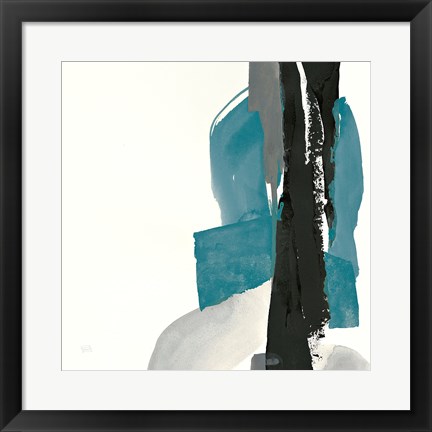 Framed Black and Teal I Print