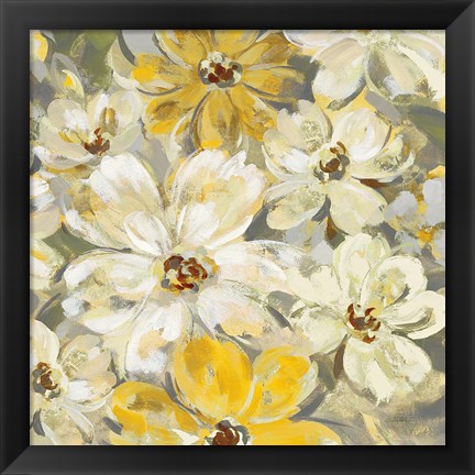 Framed Scattered Spring Petals Yellow Gray Crop Print