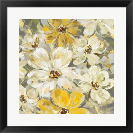 Framed Scattered Spring Petals Yellow Gray Crop Print