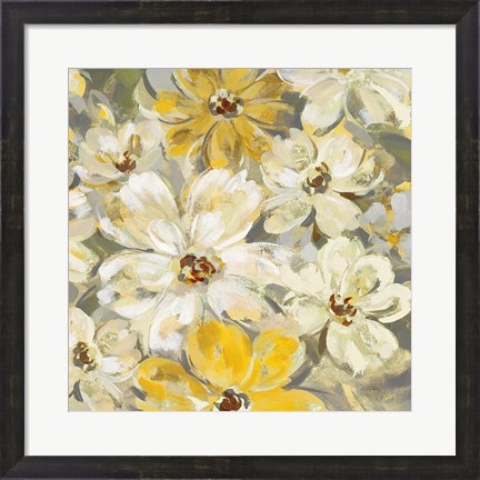 Framed Scattered Spring Petals Yellow Gray Crop Print