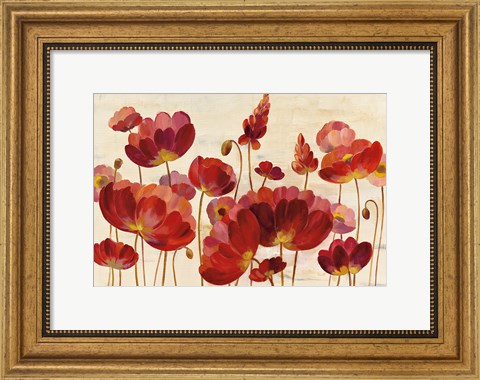 Framed Red Flowers on Cream Print