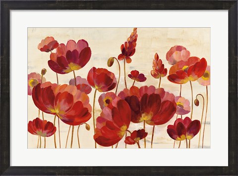 Framed Red Flowers on Cream Print