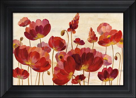 Framed Red Flowers on Cream Print