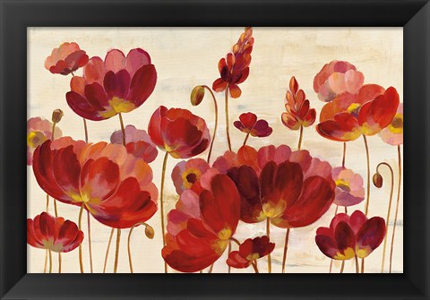 Framed Red Flowers on Cream Print