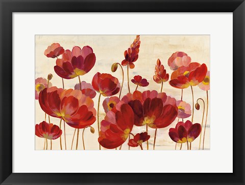 Framed Red Flowers on Cream Print