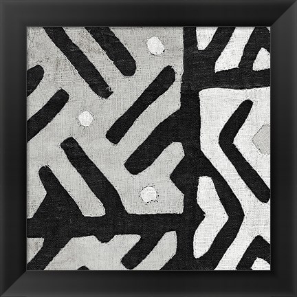 Framed Kuba Cloth I Square II BW Print