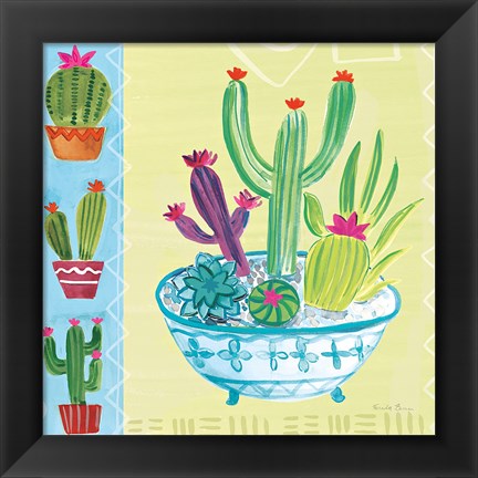 Framed Cacti Garden III no Birds and Butterflies Print