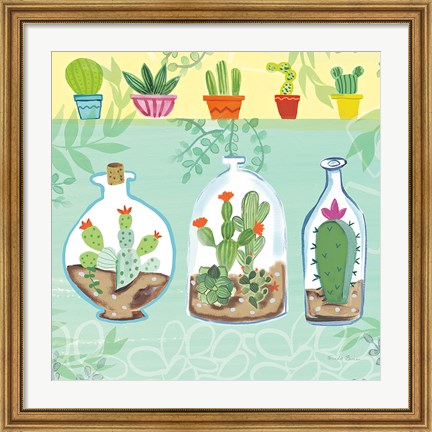 Framed Cacti Garden I no Birds and Butterflies Print