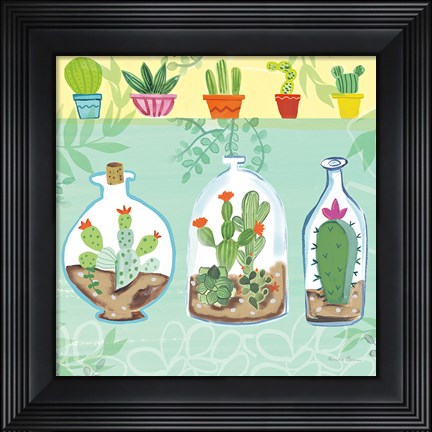 Framed Cacti Garden I no Birds and Butterflies Print