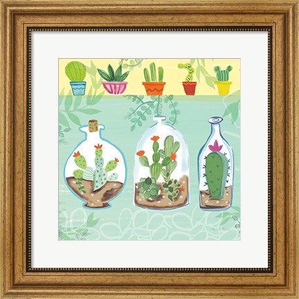 Framed Cacti Garden I no Birds and Butterflies Print