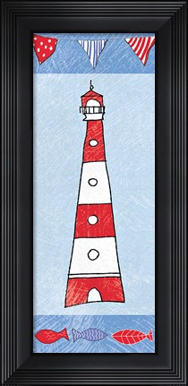 Framed Coastal Lighthouse I on Blue Print