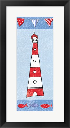 Framed Coastal Lighthouse I on Blue Print