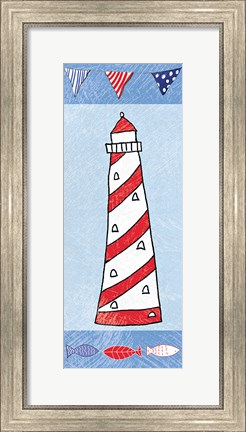Framed Coastal Lighthouse II on Blue Print