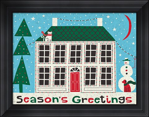 Framed Jolly Holiday Home on Blue Print