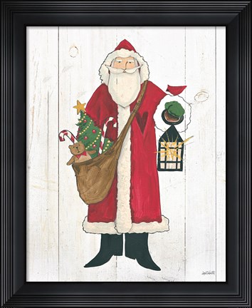 Framed Vintage St Nick I no Words on White Wood Print