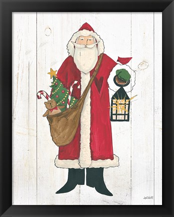 Framed Vintage St Nick I no Words on White Wood Print