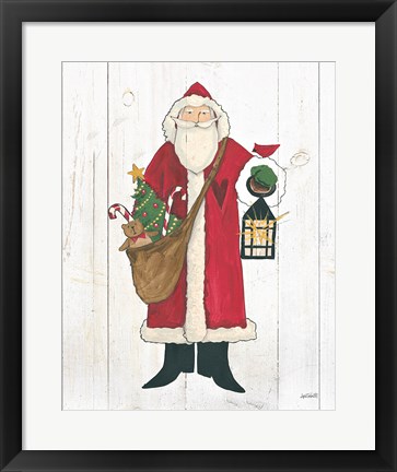 Framed Vintage St Nick I no Words on White Wood Print