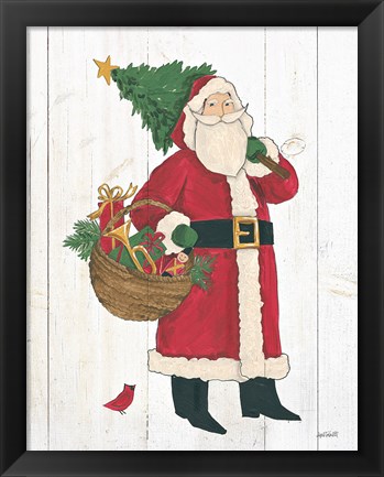 Framed Vintage St Nick III no Words on White Wood Print