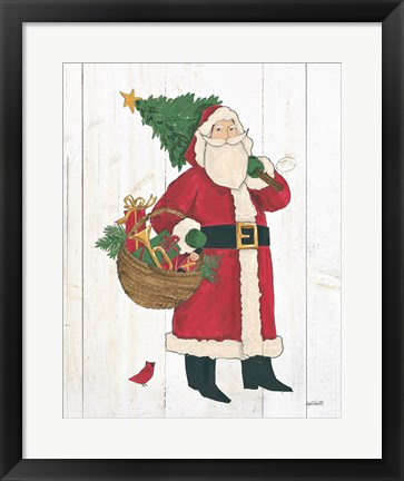 Framed Vintage St Nick III no Words on White Wood Print