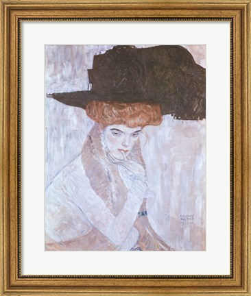 Framed Woman with Black Feather Hat Print