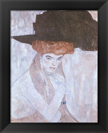 Framed Woman with Black Feather Hat Print