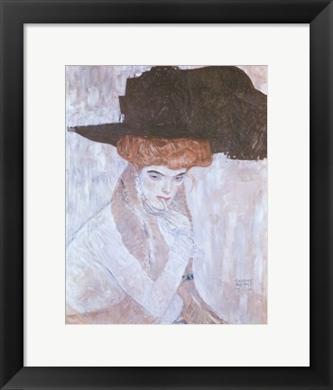 Framed Woman with Black Feather Hat Print