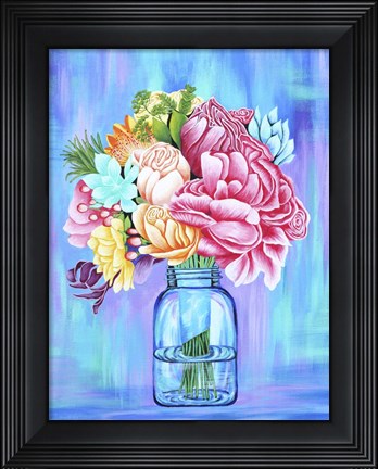 Framed Colorful Flowers in Mason Jar Print
