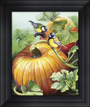 Framed Two Birdies On Pumpkin Print