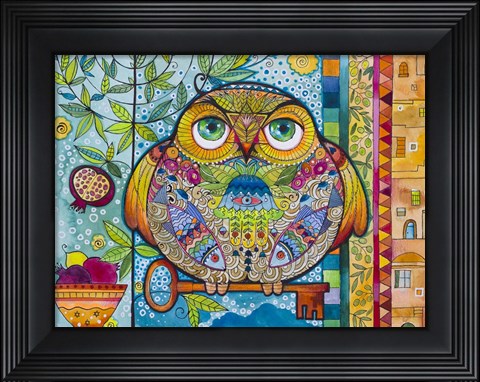 Framed Judaica Folk Owl Print