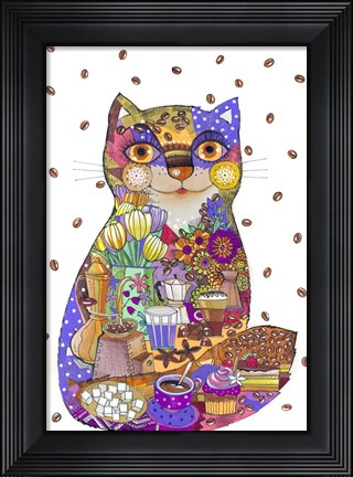 Framed Coffee Cat 3 Print