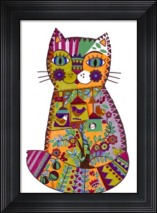 Framed Folk Cat 2 Print