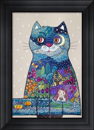 Framed Night Cat 3 Print