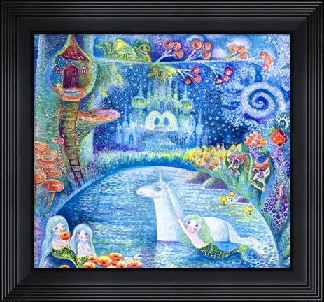 Framed Bathing Of Unicorn Print