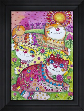 Framed 3 Happy Cats Print
