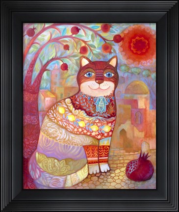 Framed Cat With Pomegranate Print