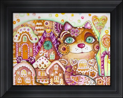 Framed Gingerbread Cat 1 Print