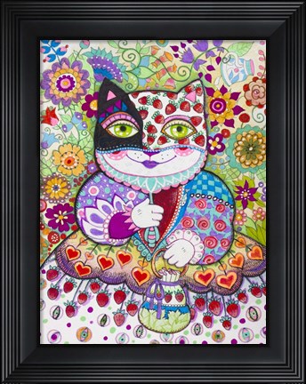 Framed Strawberry Cat 2 Print
