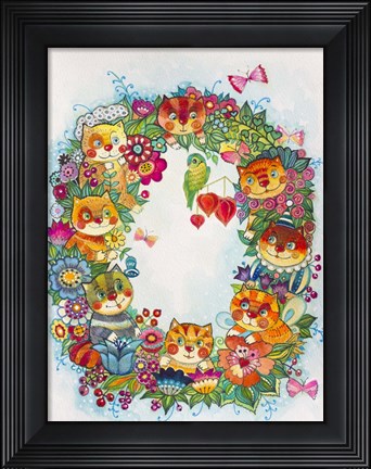Framed Wreath Cats 2 Print