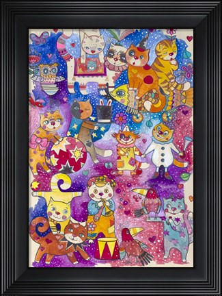 Framed Winter Cat Circus Print