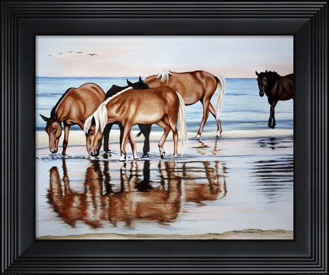 Framed Horses On Beach Print